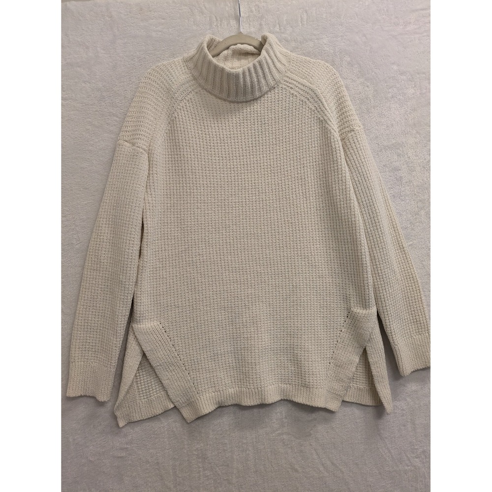 A New Day Womens M Cream Waffle Knit Mock Neck Pullover Sweater‎